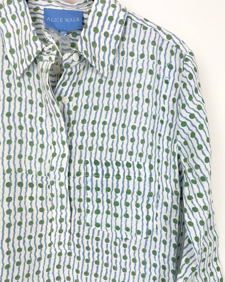 Blue, Green And White Geo Print Linen Dress - Size 0/2 and 12/14