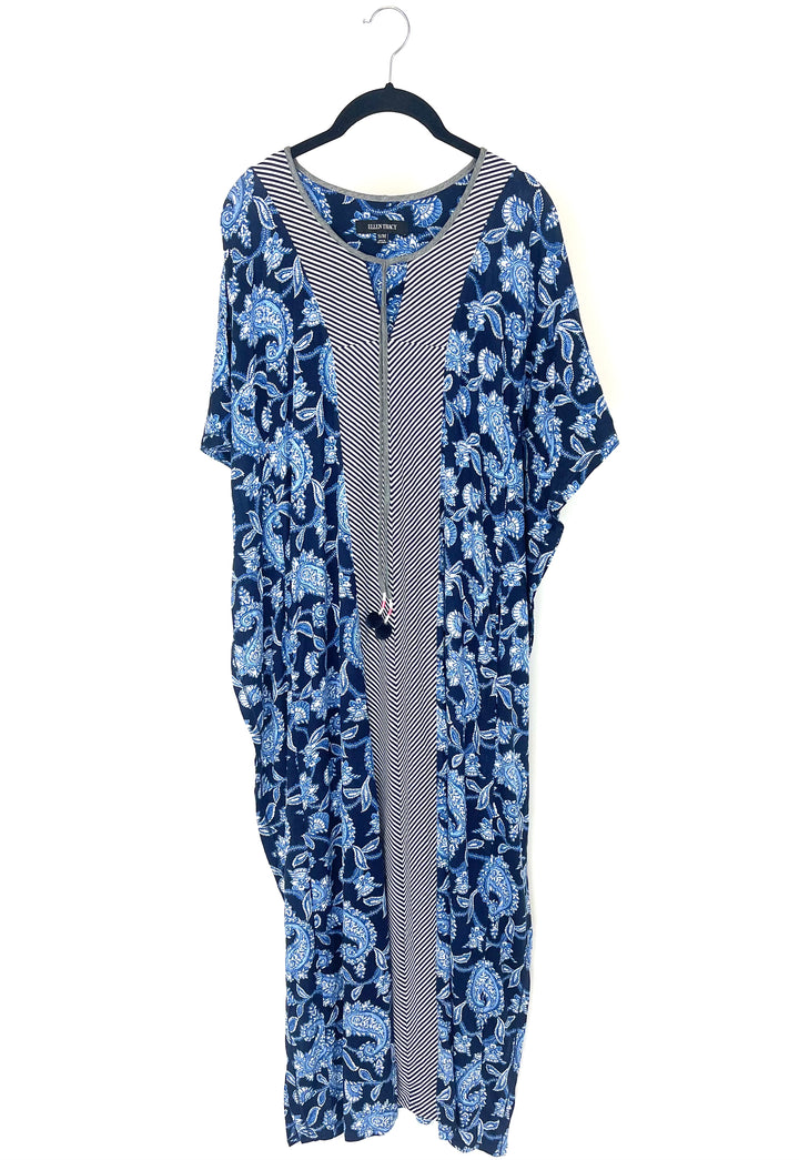 Blue Paisley Caftan With Midline Stripes- Size 8/10