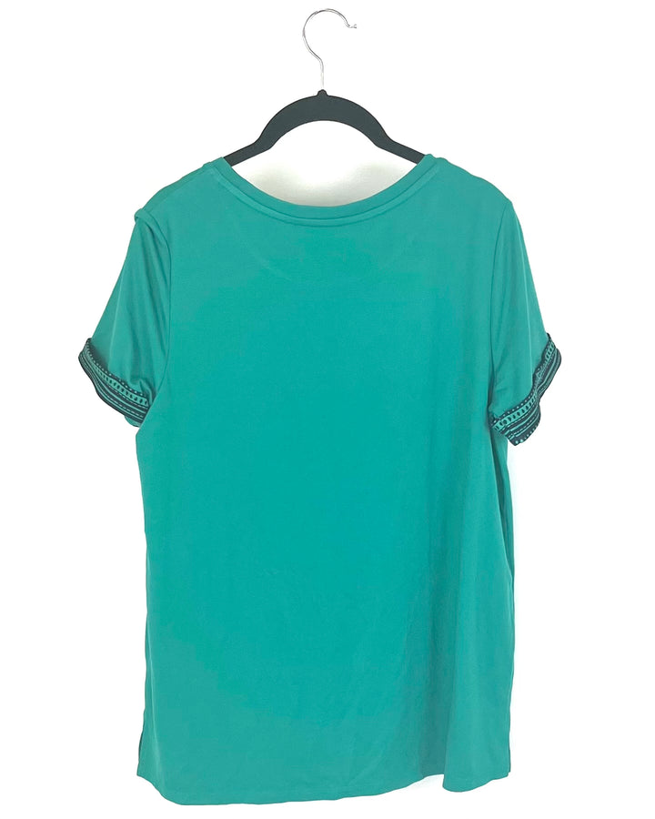 Teal Shirt With Abstract Sleeve Cuffs - Size 4