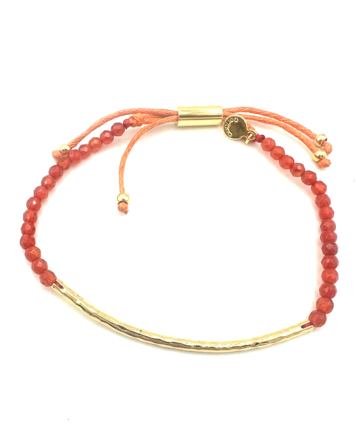 Orange Beaded Rope Bracelet With Gold Bar