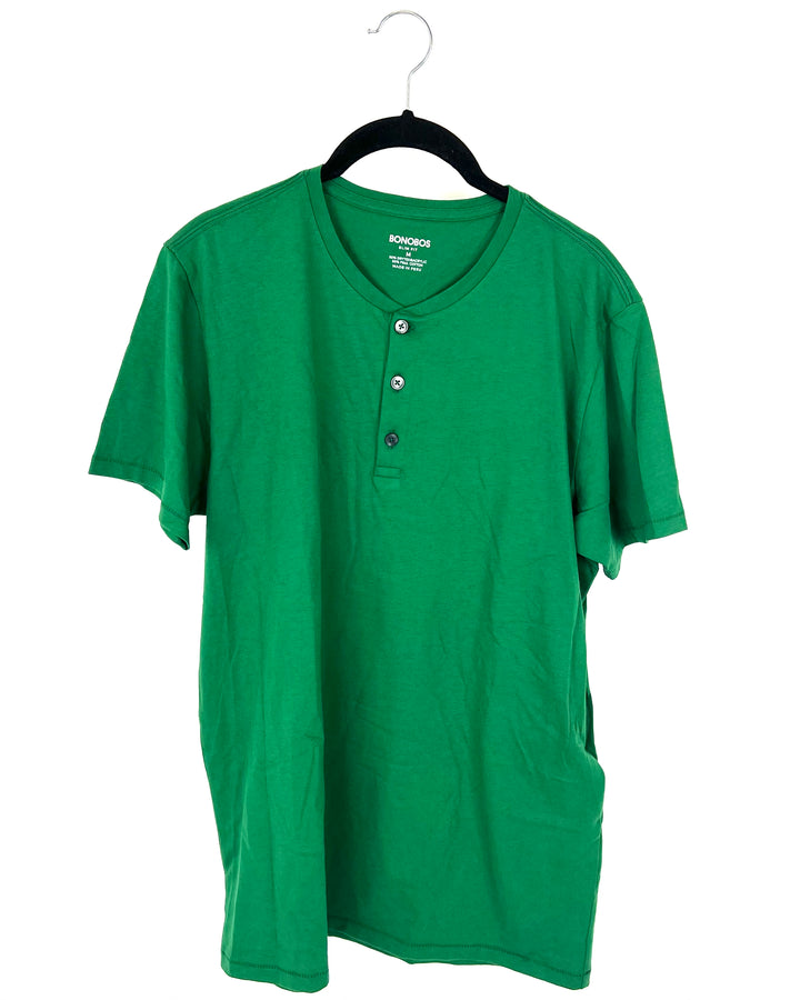 MENS Forest Green Henley T-Shirt - Medium