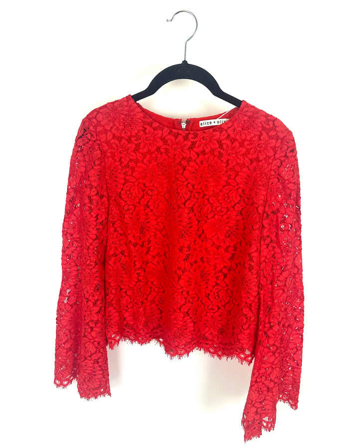 Alice + Olivia Red Lace Top - Small