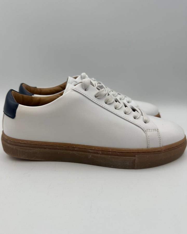 MENS White and Navy Leather Sneakers - Size 6.5