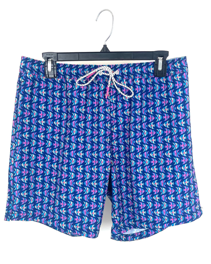 MENS Multicolor Fish Print Swim Shorts - Medium