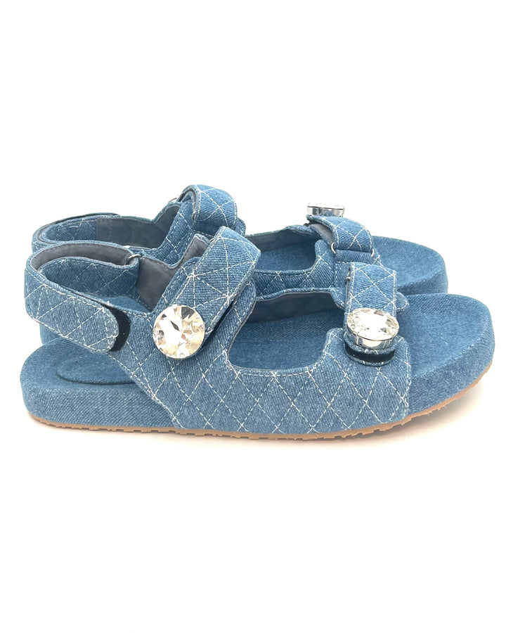 Mystique Denim-Like Jeweled Sandals - Size 10