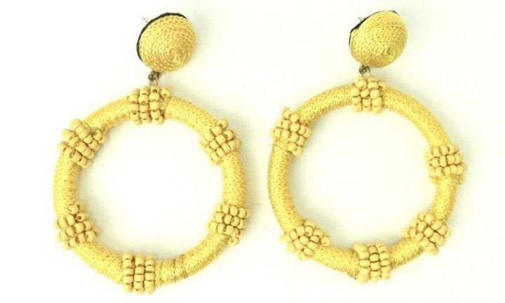 Yellow Dangle Earrings with Beaded Detail