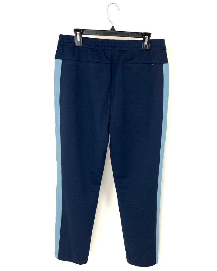 MENS Navy Sweatpants With Sky Blue Stripe - Medium