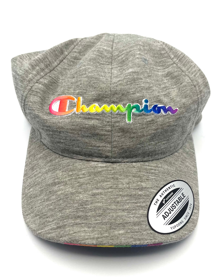 Grey Baseball Hat with Rainbow Writing