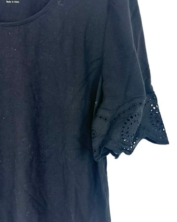 Black T-Shirt with Eyelet Details - Small