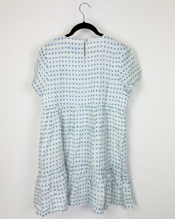 Blue And White Geo Print Linen Babydoll Dress - Size 4/6