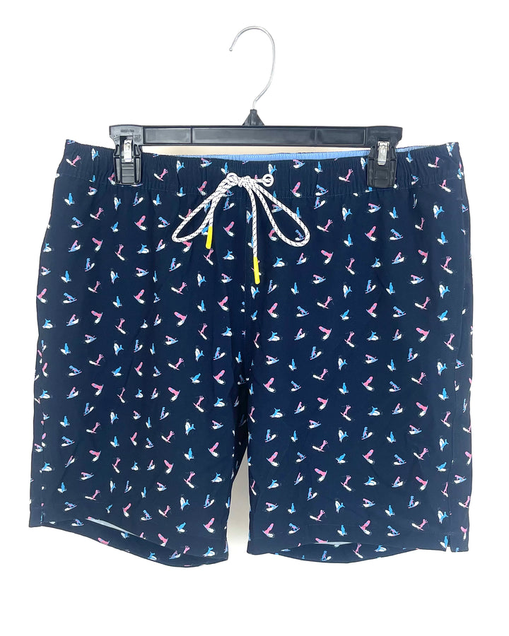 MENS Animals on Surfboards Navy Swim Shorts - Medium