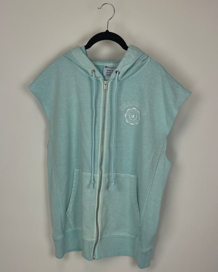 MENS Aqua Sleeveless Zip-Up Hoodie - Medium