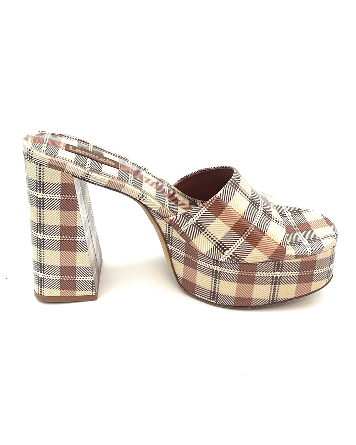 Brown Plaid Print Mule - Size 9