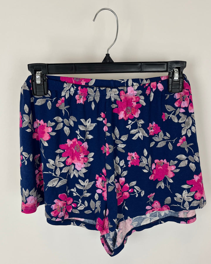 Navy and Pink Floral Lounge Shorts - Size 1X