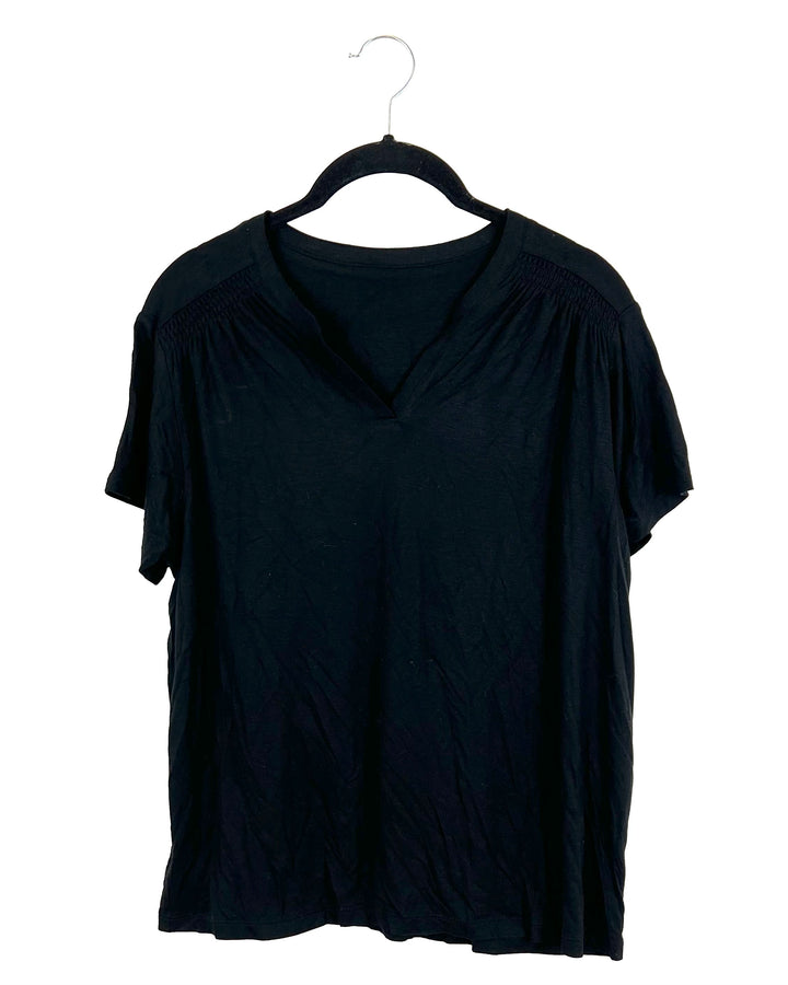 Black Tee with Ruched Detail - Extra Small