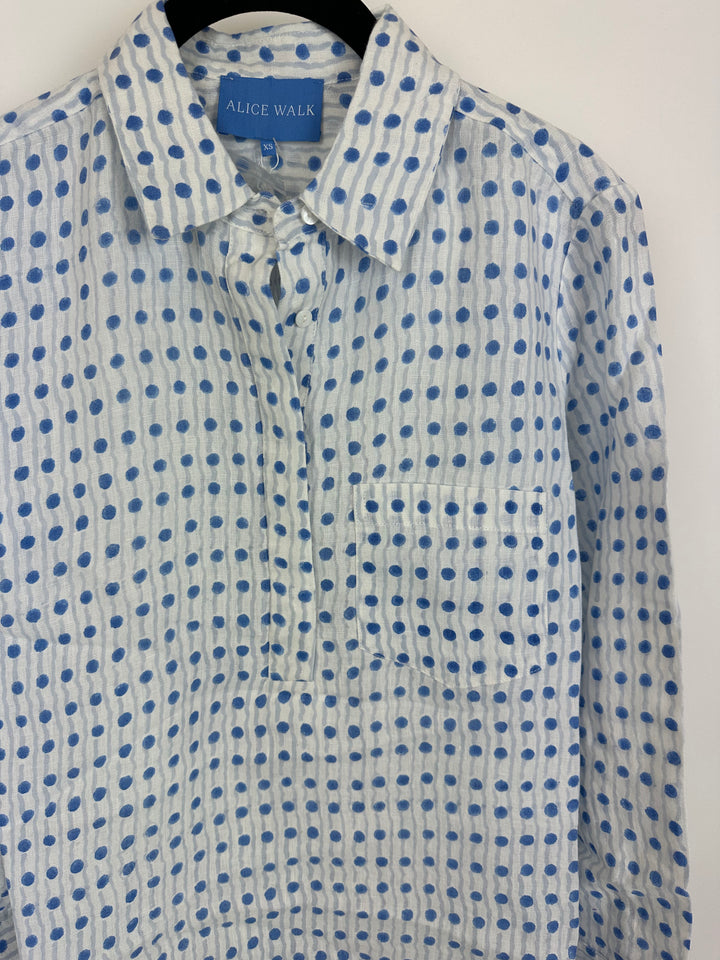 Blue And White Linen Dot Dress - Size 0/2, 4/6, 12/14 and 16