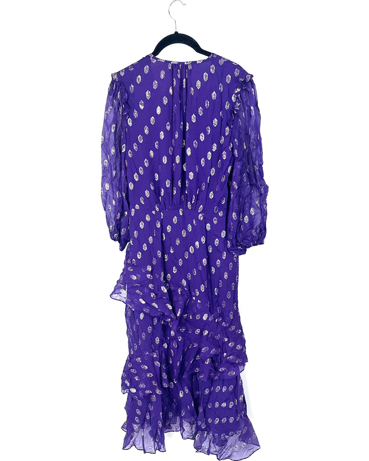 Purple and Metallic Patterned Dress - Size 4/6