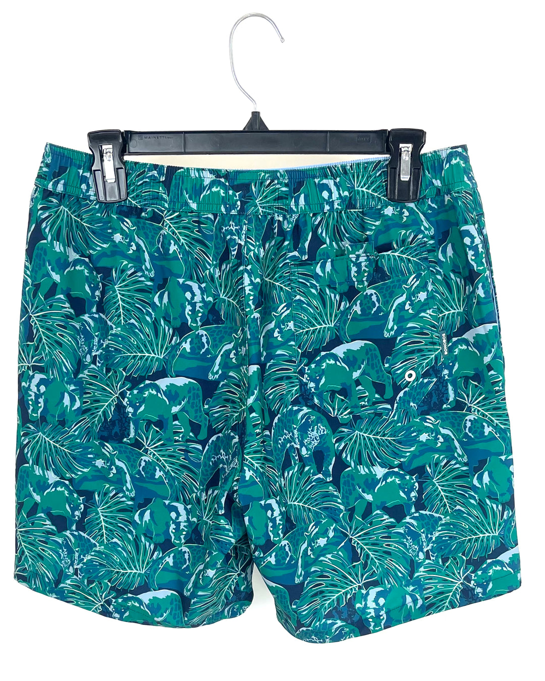 MENS Green Palm and Animal Print Swim Shorts - Medium