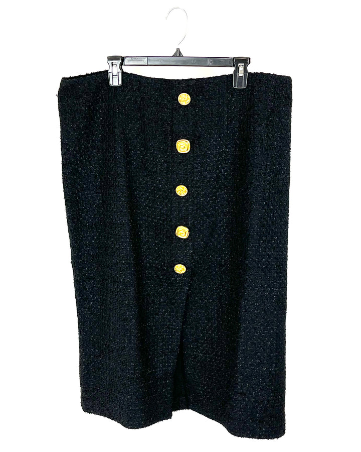 Black Tweed & Gold Buttons Maxi Skirt - Size 18W