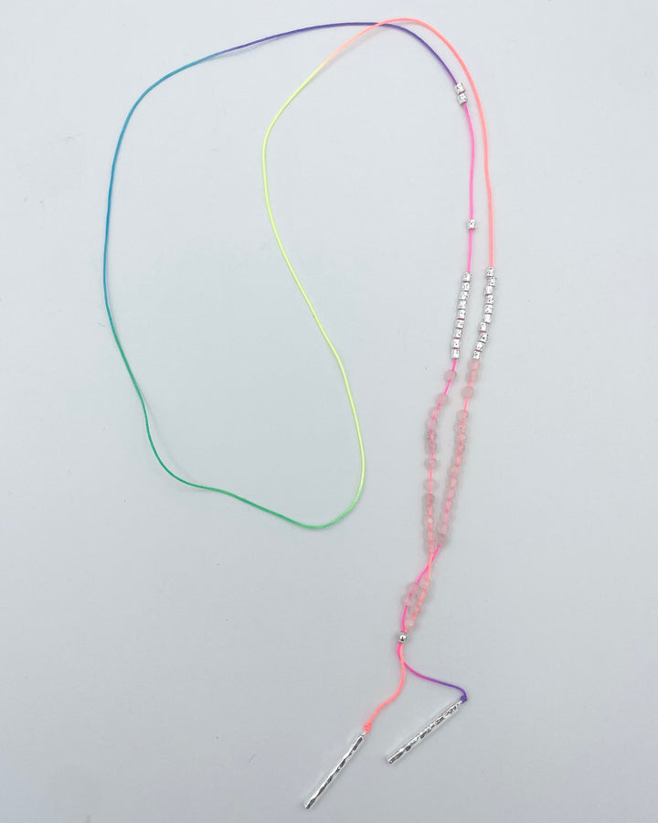 Rainbow String Necklace With Silver Beads