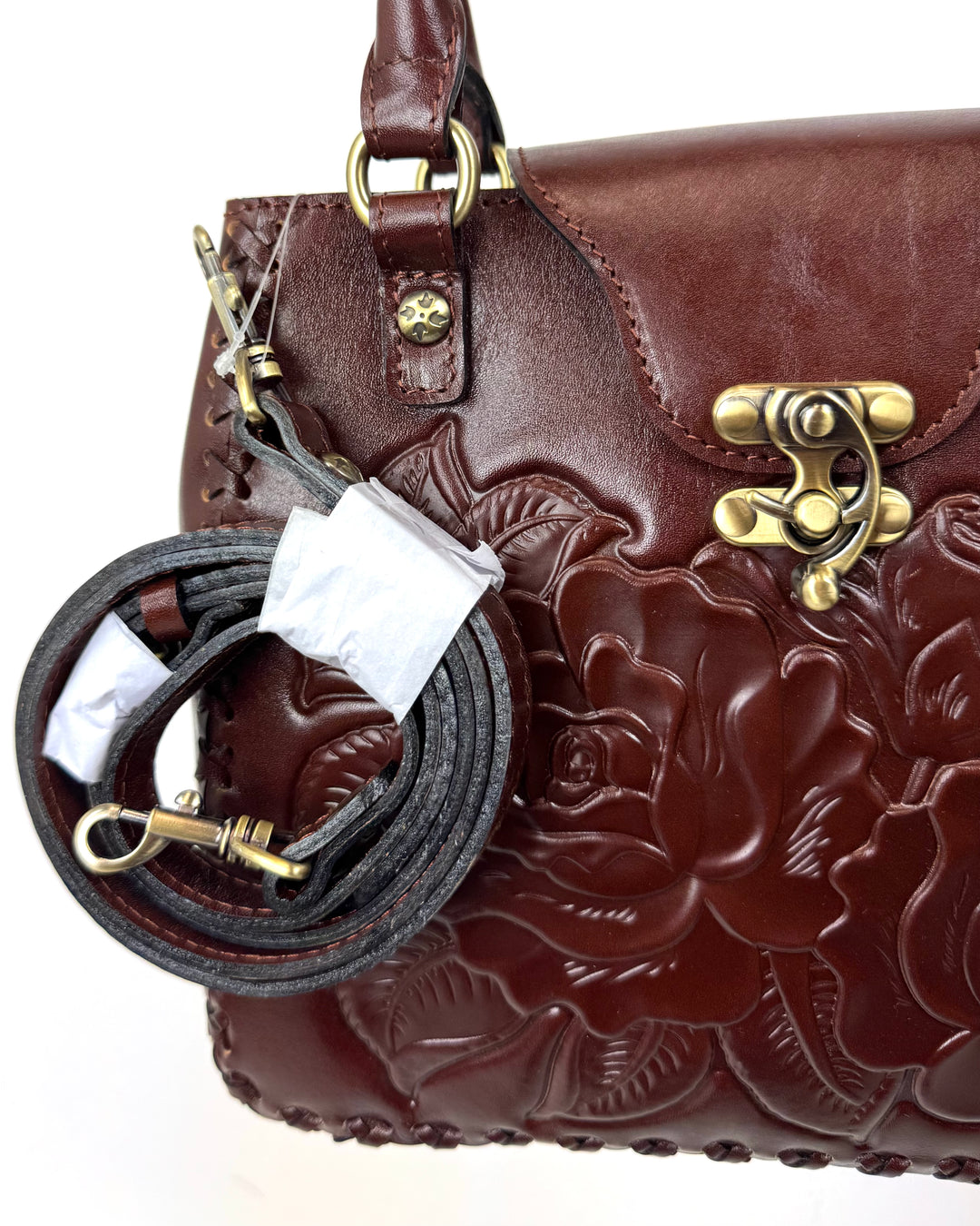 Dark Maroon Embossed Leather Shoulder Bag