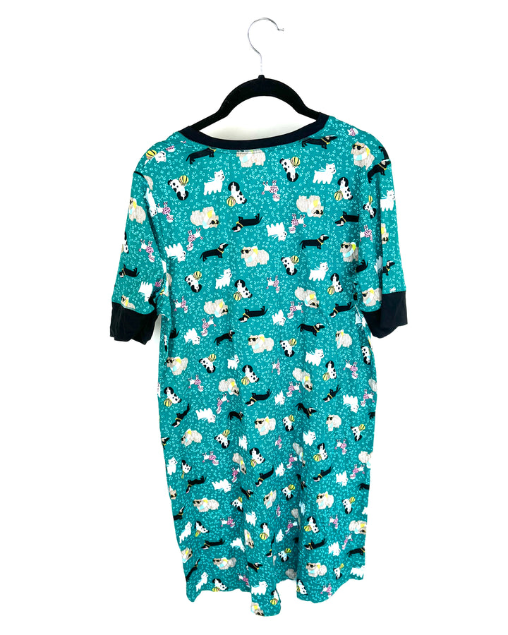 Dog Printed Crop Sleeve Sleep Dress - Small