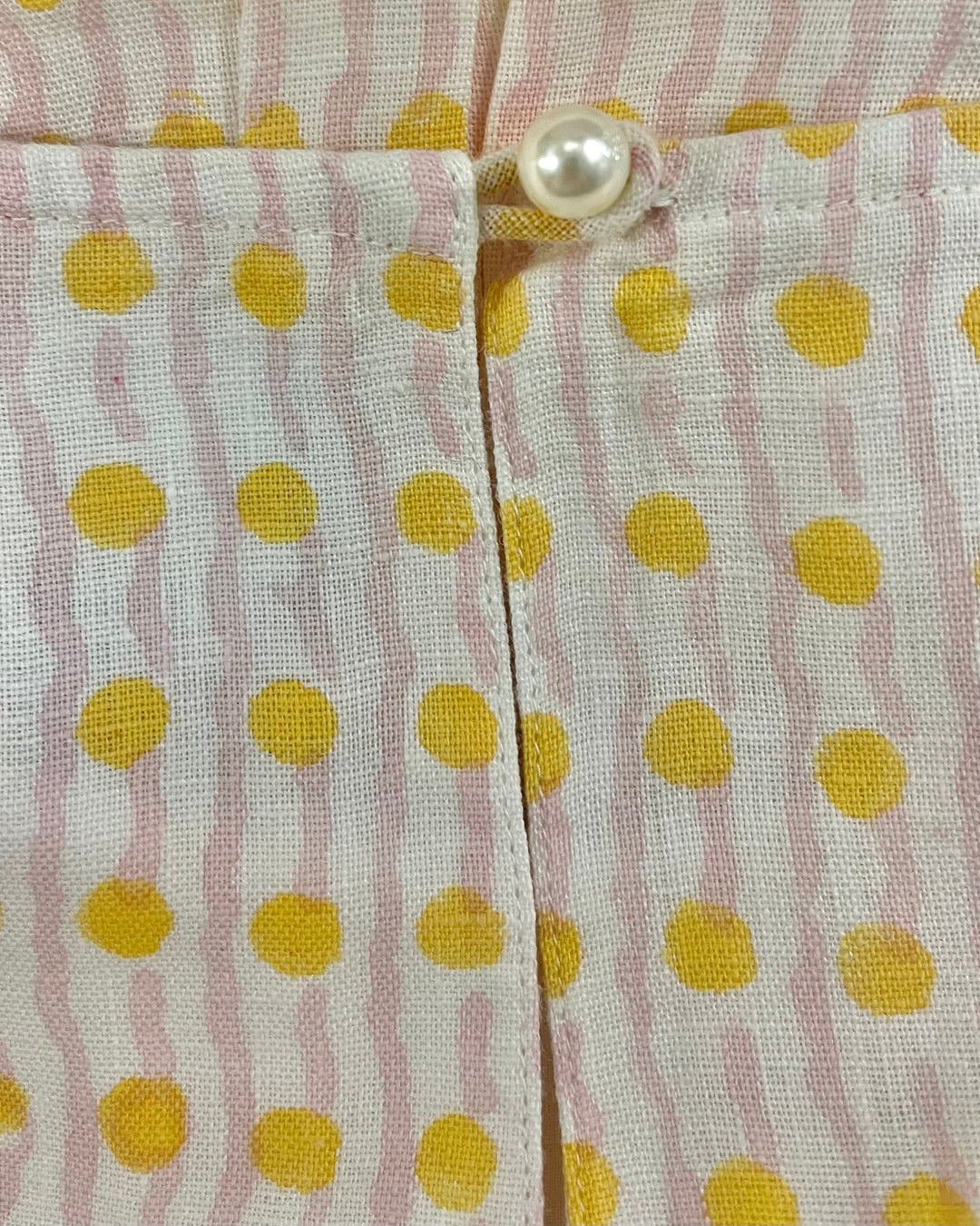 Yellow, Pink and White Geo Print Linen Top With Faux Pearl Button - Size 0-16