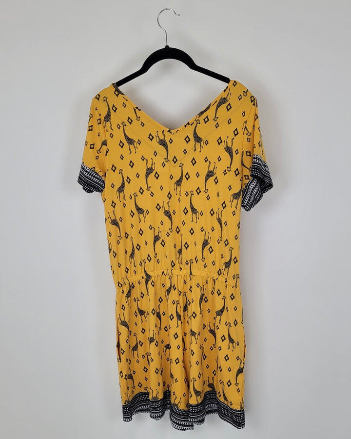 Mustard Yellow Giraffe Print Romper - Size 4/6