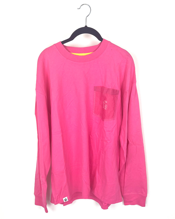 MENS Hot Pink Long Sleeve Shirt With Front Pocket - Medium