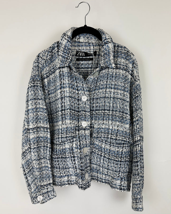 Zara Blue Tweed Jacket - Small