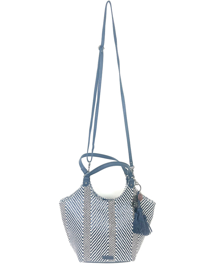 Navy Blue And Cream Woven Mini Tote