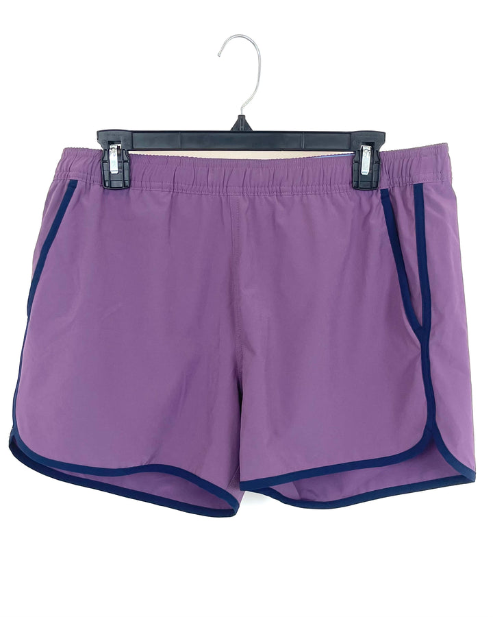 MENS Purple and Navy Trim Swim Shorts - Medium