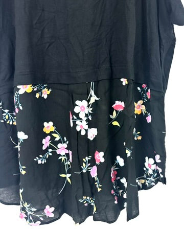 Black Floral Pajama Top - 1X