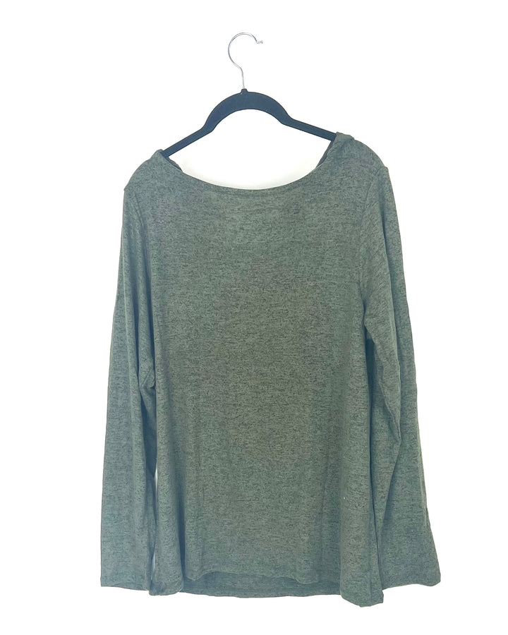 Army Green Cowl Neck Lounge Top - Large