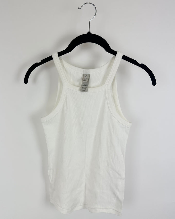 Kasics Off White Ribbed Tank Top - Extra Small