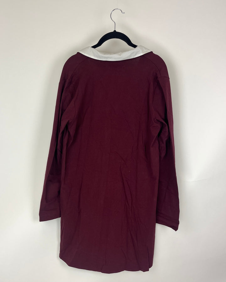 Maroon with White Pocket Lounge Dress - Size 6/8