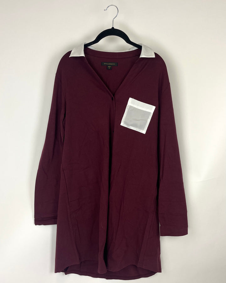 Maroon with White Pocket Lounge Dress - Size 6/8