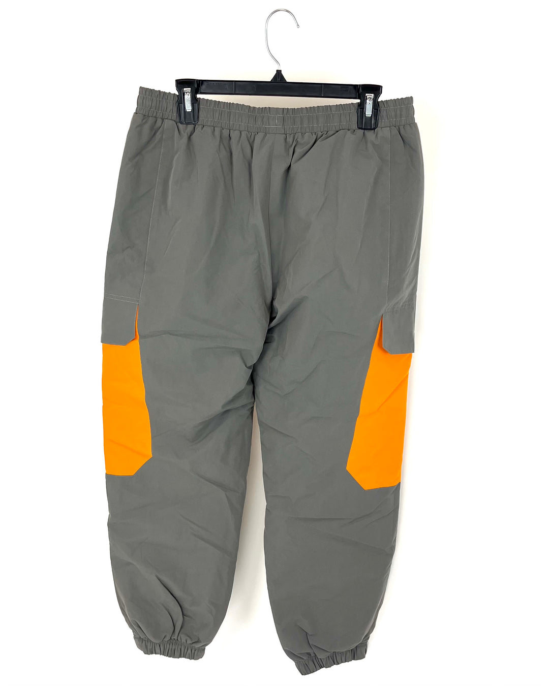 MENS Gray Fleece Lined Joggers With Orange Pockets - Medium