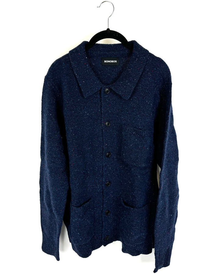 Navy Speckled Button Up Cardigan - Size 8/10