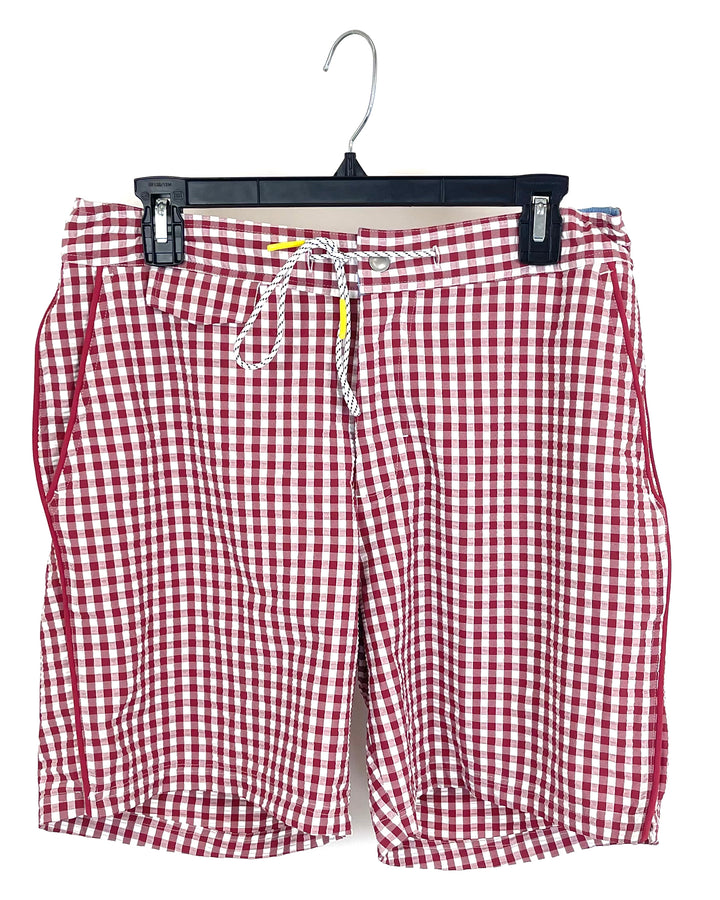 MENS Red Gingham Swim Shorts - Medium