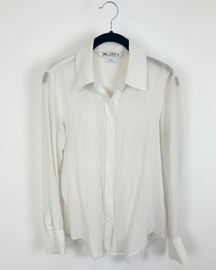 Zara White Sheer Blouse - Medium