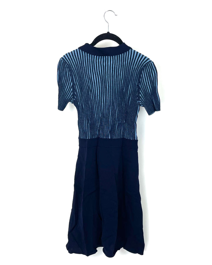 Blue Rib Knit Collared Dress - Size 0/2