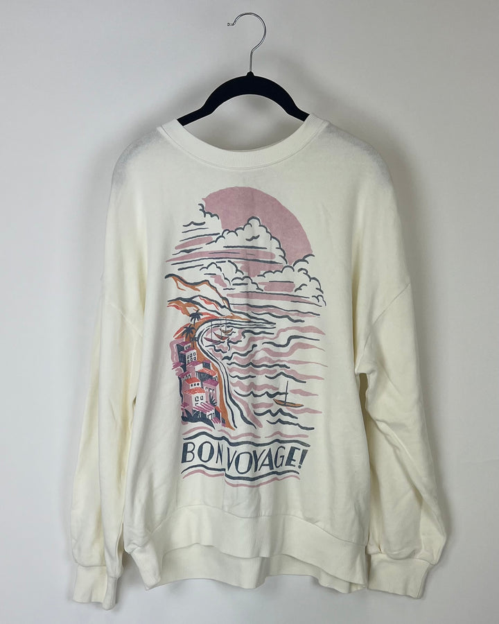 White "Bon Voyage" Crewneck - Small