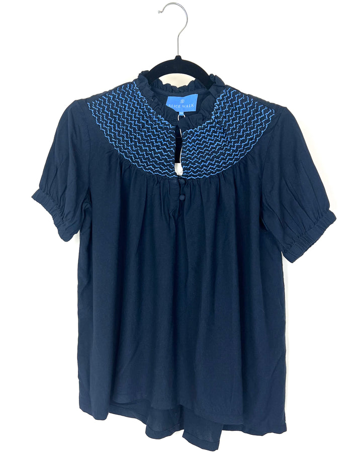 Navy Blue Smocked Top - Size 0/2