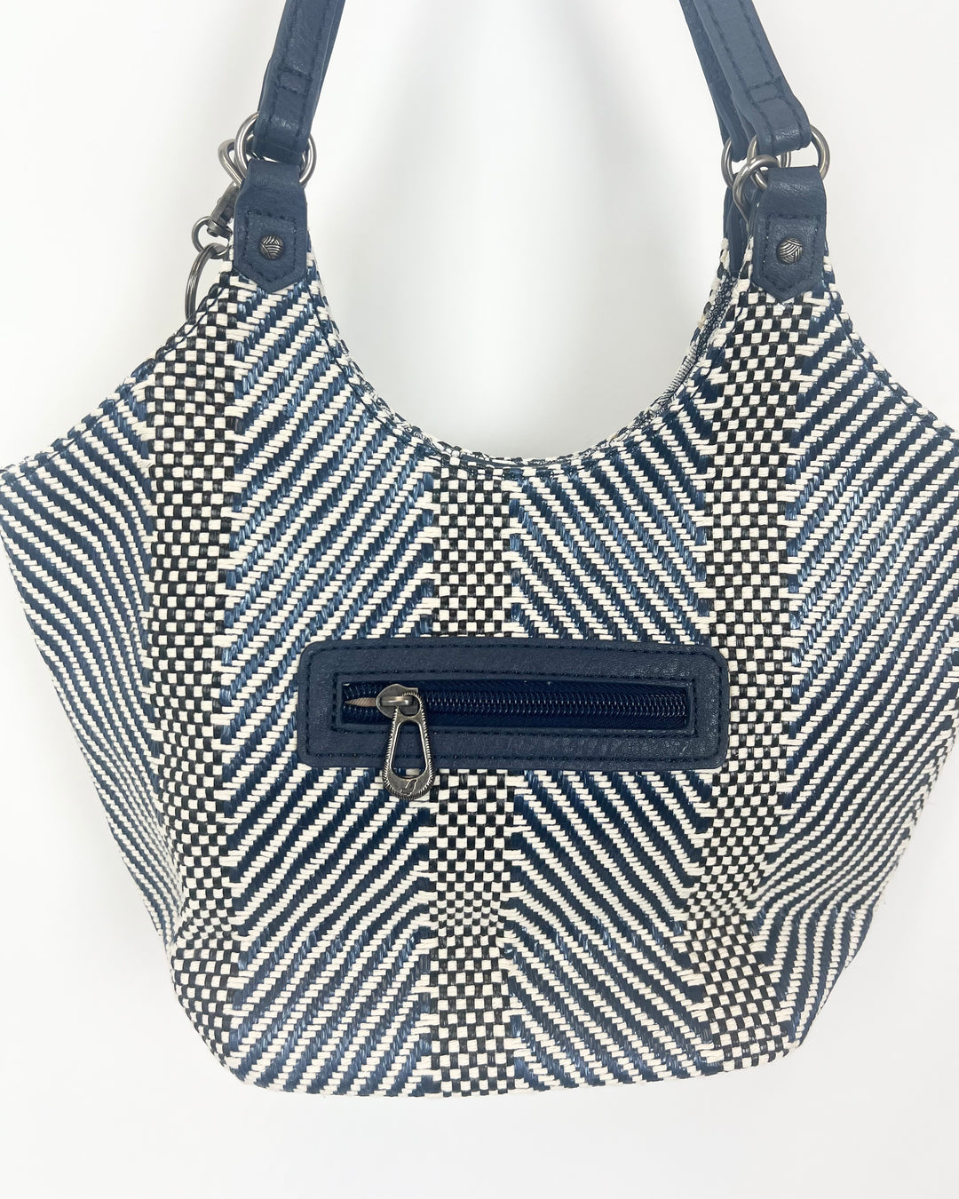 Navy Blue And Cream Woven Mini Tote