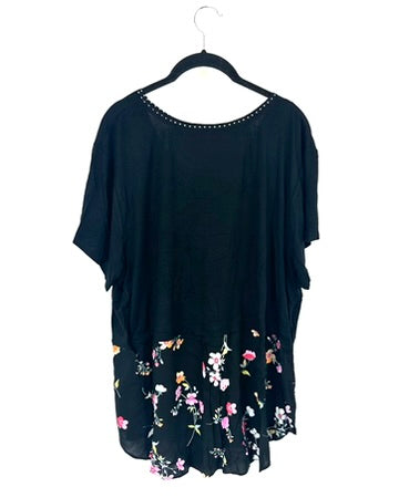 Black Floral Pajama Top - 1X