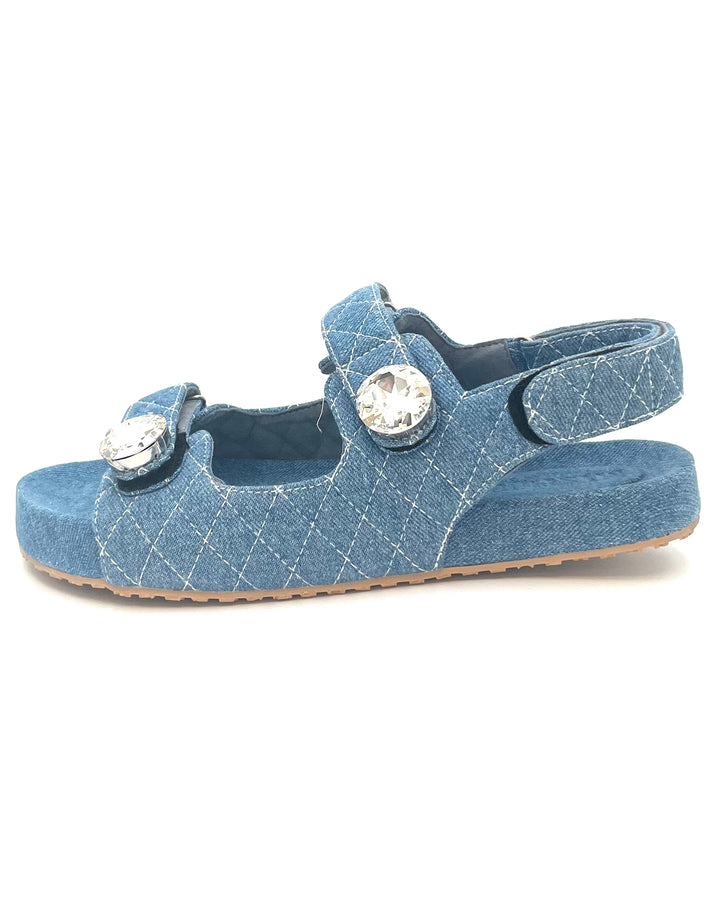 Mystique Denim-Like Jeweled Sandals - Size 10