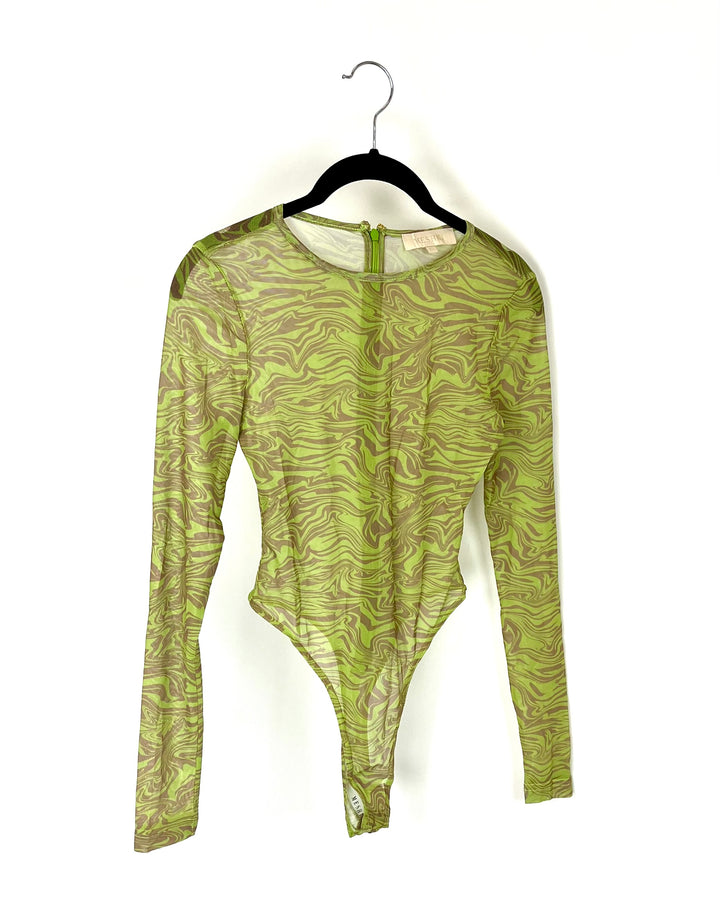 Meshki Abstract Long Sleeve Bodysuit- Size Extra Small