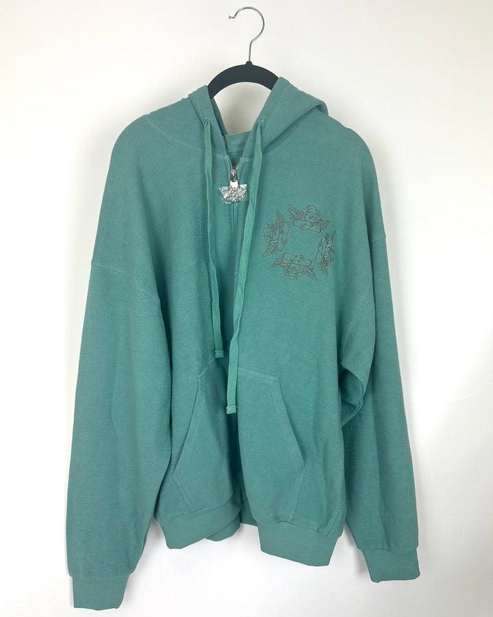 Boys Lie Teal Zip-Up Oversized Hoodie - Small