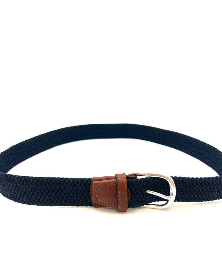 MENS Navy Woven Belt with Brown Accent - Size 32